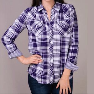 Rails Kendra Plaid Gauze Button Down Purple Western Long Sleeve Shirt